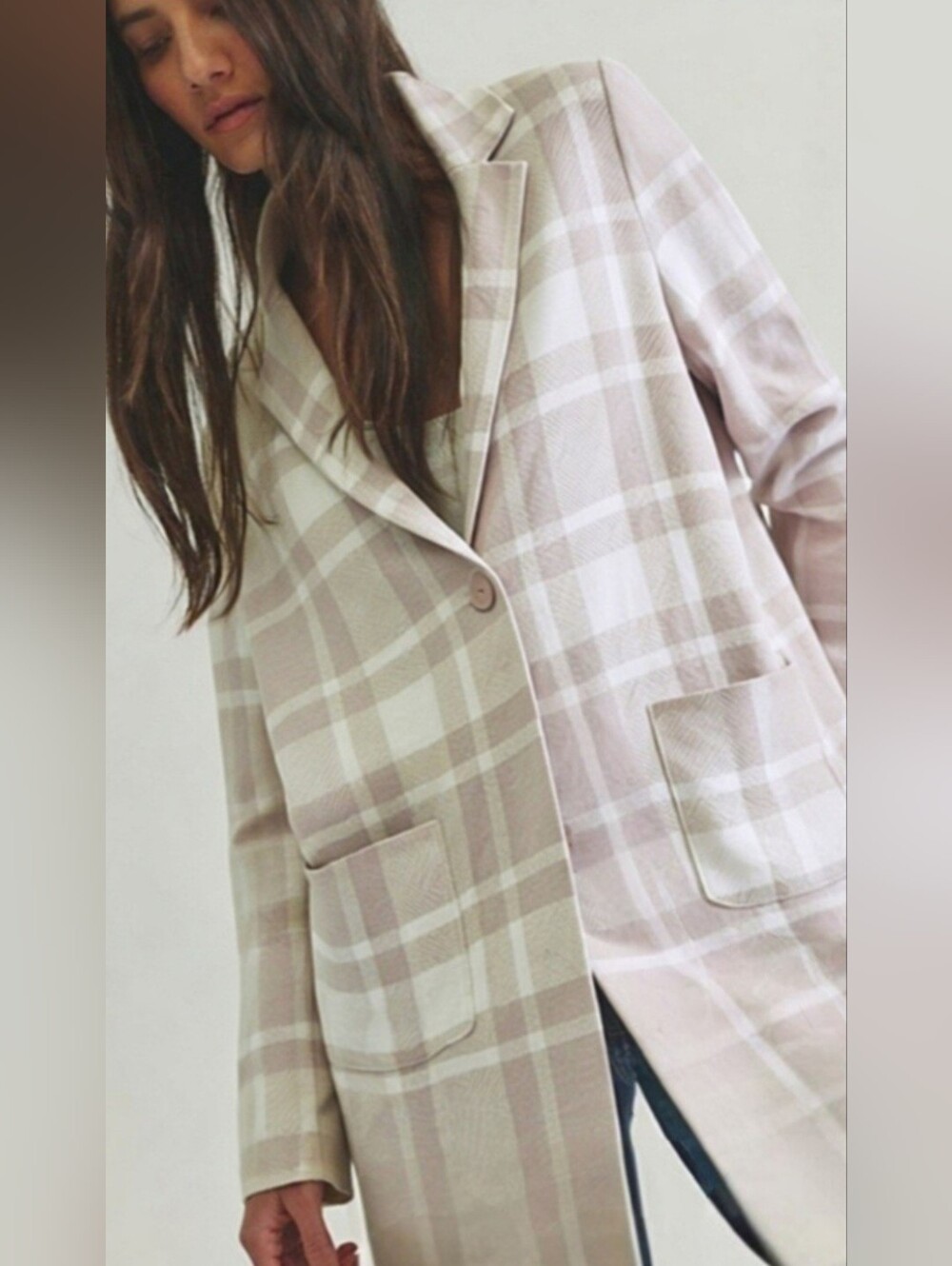 NWT Christian Seriano Tan And Cream Plaid Blazer